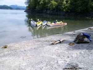 Our tethered kayaks--ready for us after a lunch break